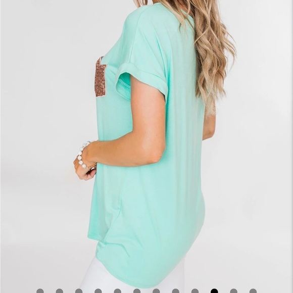Attracted To You Sequin Pocket Top- Aqua NWOT - Picture 8 of 12